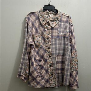 POL PATCHWORK BUTTON DOWN TOP